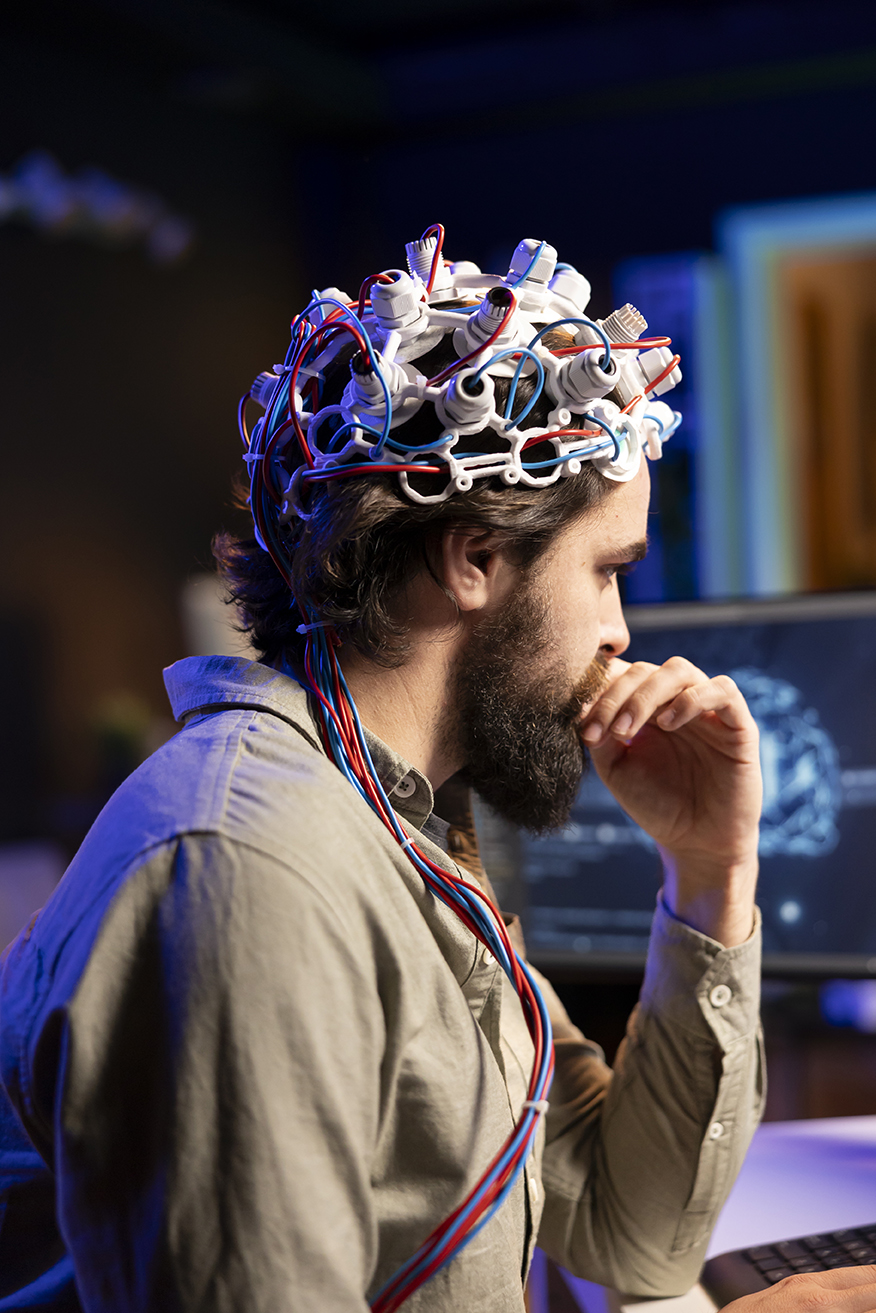 Neuroscientist engineering transhumanism experiment, using EEG headset